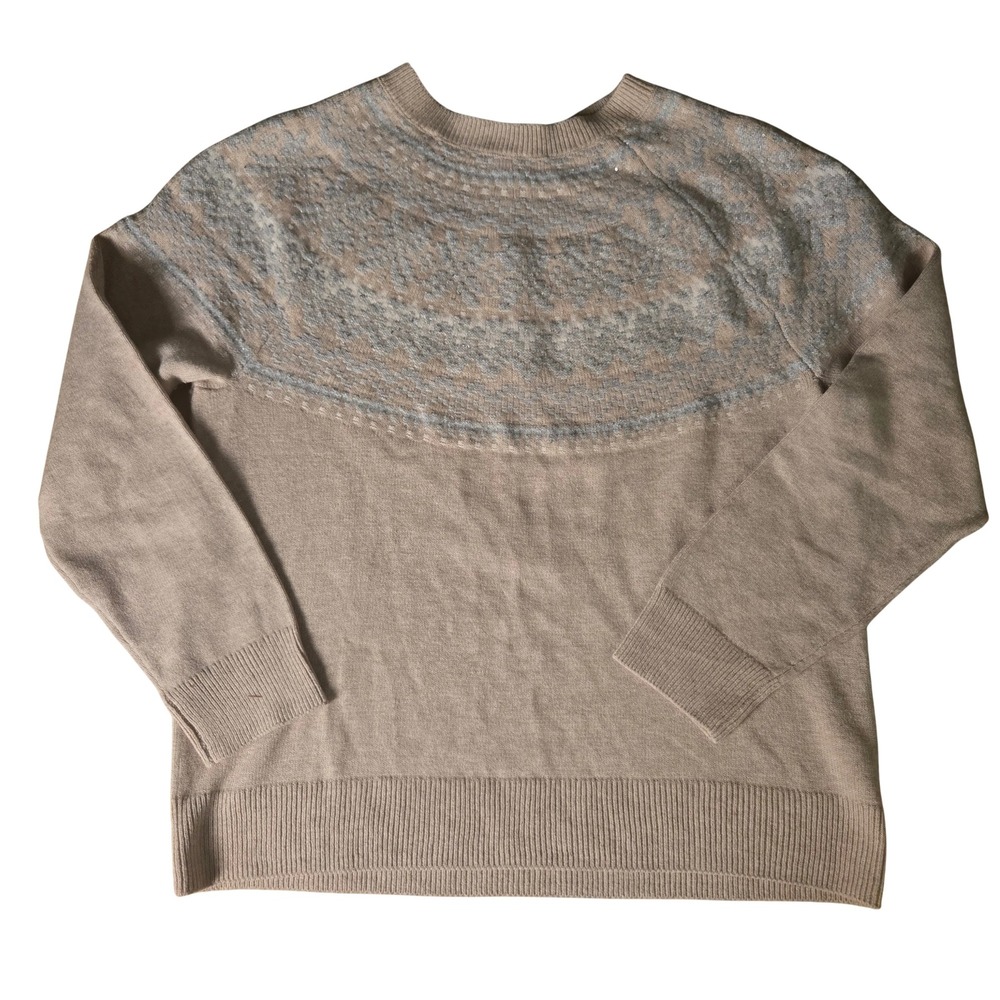 J. Jill Womens Camel Heather Fair Isle Sequin Yoke Pullover Sweater Medium NEW